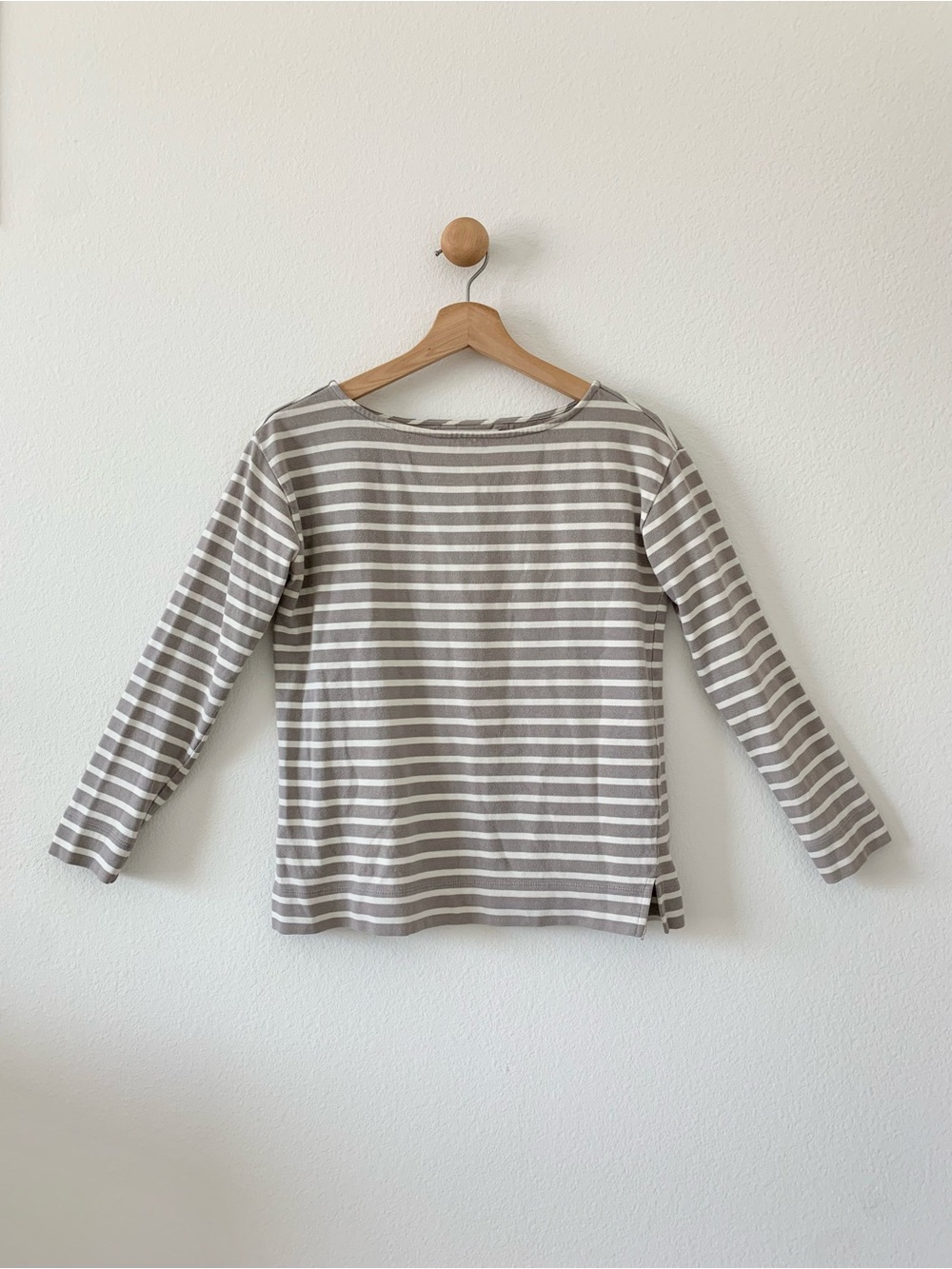 Everlane White Gray Stripe Long Sleeves Boat Neckline Blouse Top XS